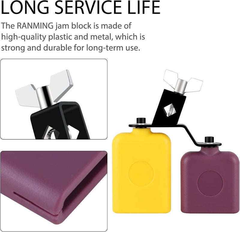 RANMING Jam Block Plastic Cow Bell Double Sambago Bell Jam Block for Band Practice Festival Performance,Latin Percussion Instrument Kit (Yellow-Purple) - Image 2